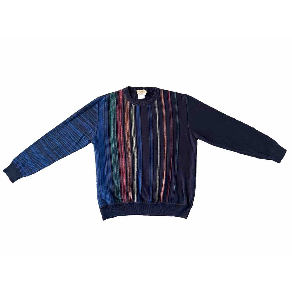 Vintage Coogi Style Sweater Montechiaro Knit Crewneck Pullover Vertical Print XL